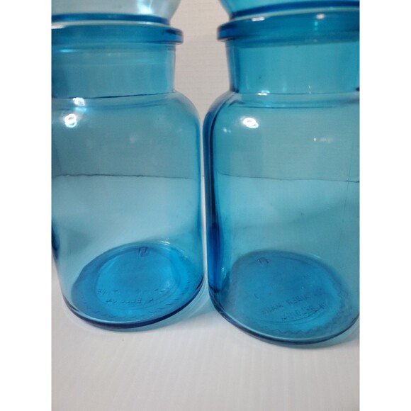 RARE Vtg Blue Glass Apothecary Bubble Lid Jars Bottles Set Of 3 MCM Belgium - Picture 6 of 14